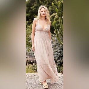 Free People Elegant Beige Frankie Pin-tuck Maxi Dress